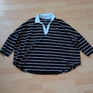 crown & ivy Black and White Striped Polo Sweater